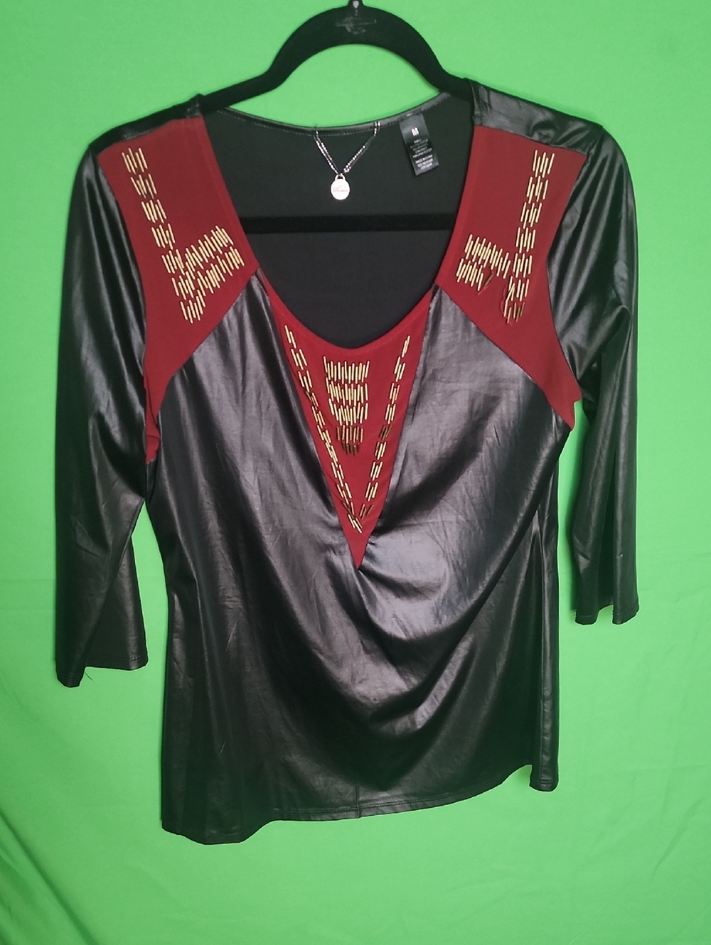 BKE Boutique Buckle Faux Leather Beaded Tribal Top RN 129619 M (As Is)